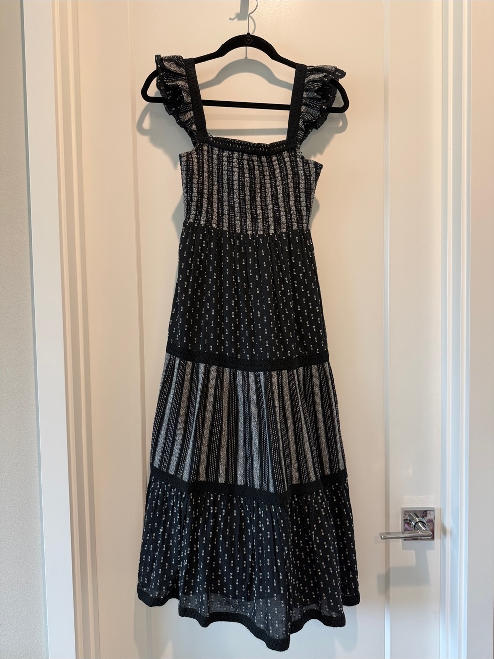Vineyard Vines Black Tiered Smocked Maxi Dress